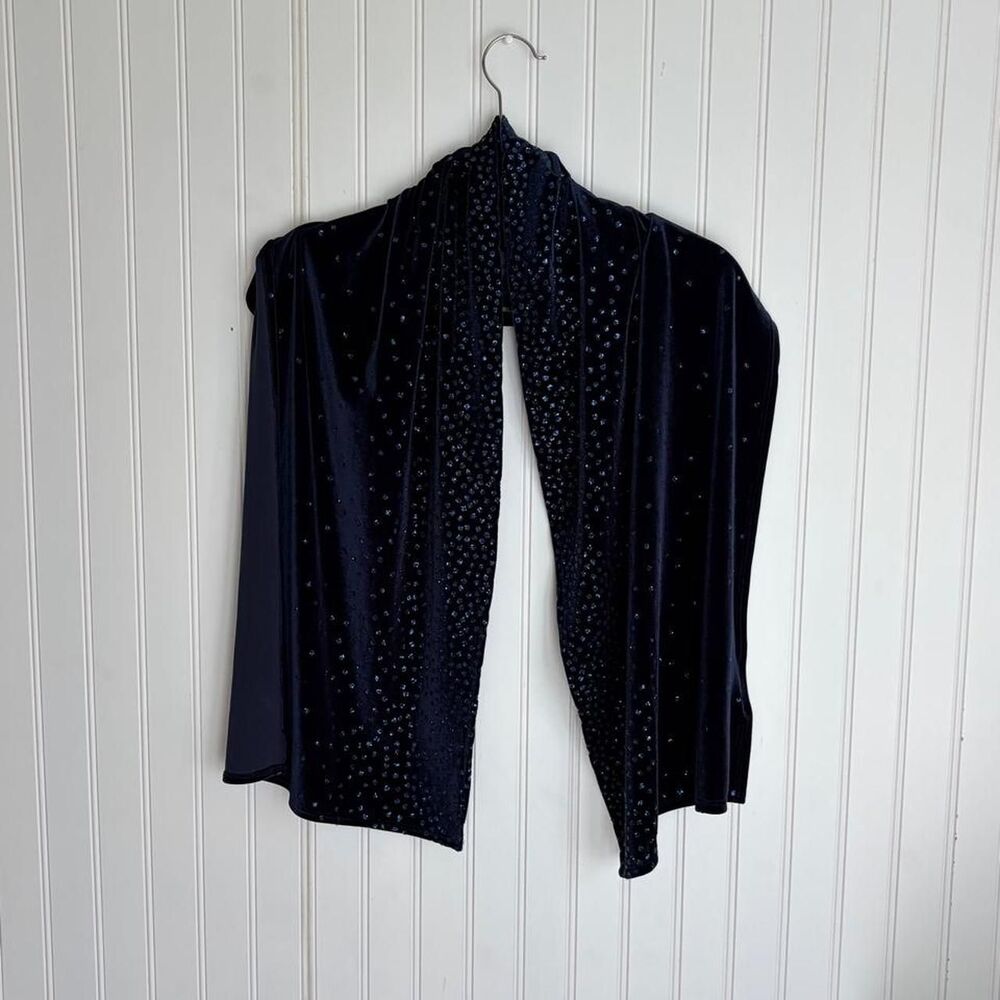 Vintage Storybook Heirlooms Navy Velvet-Look Sparkling Evening Wrap / Stole